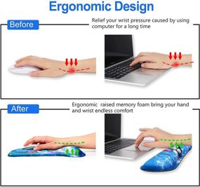 img 1 attached to 🦋 ArtSo Keyboard Wrist Rest and Mouse Pad Set - Ergonomic Support, Comfortable Typing Pain Relief, Lightweight Design - Memory Foam, Blue Butterfly Fairy