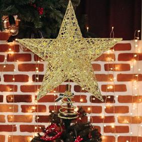 img 4 attached to 🌟 10 Inch Gold Christmas Tree Topper - 3D Hollow Glitter Star for Xmas Decorations