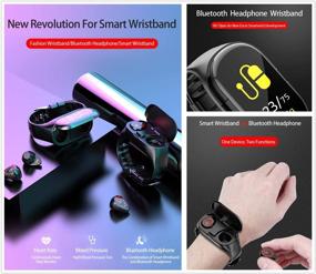 img 3 attached to 🎧 Wireless Bluetooth Headset Combo Running Music Wristband Earphone Heart Rate Blood Pressure Fitness Tracker M1 2 in 1 Smart Bracelet (Black)