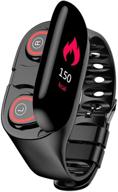 🎧 wireless bluetooth headset combo running music wristband earphone heart rate blood pressure fitness tracker m1 2 in 1 smart bracelet (black) logo