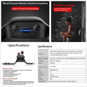 img 2 attached to 🎧 Wireless Bluetooth Headset Combo Running Music Wristband Earphone Heart Rate Blood Pressure Fitness Tracker M1 2 in 1 Smart Bracelet (Black)