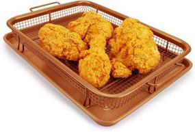 img 4 attached to 🍳 Enhance Your Cooking Experience with EaZy MealZ Crisping Basket & Tray Set, Air Fry Crisper Basket, Tray & Grease Catcher - Perfect Even Cooking, Non-Stick and Healthy (9.5" x 13", Copper)!