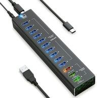 13-port usb hub powered by latorice - ultra-fast usb 3.0 & iq quick charge 3.0 ports, high-speed usb splitter with cords c and a, unibody aluminum design logo