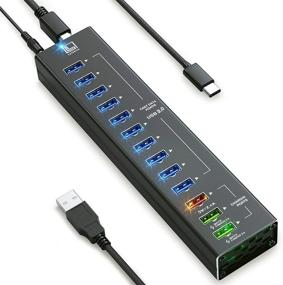 img 4 attached to 13-Port USB Hub Powered by LATORICE - Ultra-Fast USB 3.0 & IQ Quick Charge 3.0 Ports, High-Speed USB Splitter with Cords C and A, Unibody Aluminum Design