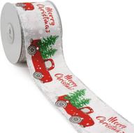 🎄 ct craft llc satin christmas tree and truck wired ribbon - white with red | perfect for home decor, gift wrapping, diy crafts | 2.5” x 10 yards x 1 roll logo