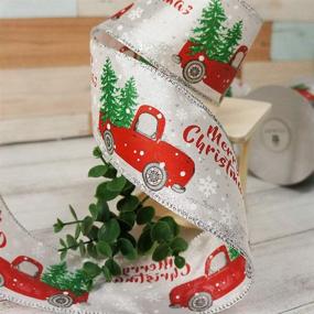img 1 attached to 🎄 CT CRAFT LLC Satin Christmas Tree and Truck Wired Ribbon - White with Red | Perfect for Home Decor, Gift Wrapping, DIY Crafts | 2.5” x 10 Yards x 1 Roll