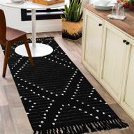 🏡 2'x 4.3' boho kitchen rug - machine washable cotton woven runner rug with tassel, moroccan tribal decorative throw floor mat for porch, doorway, laundry, kitchen, entryway logo