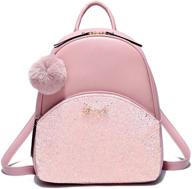 🎒 stylish pink sequin leather backpack: perfect school bag for girls and women, ideal for casual travel logo