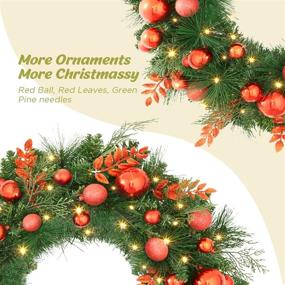 img 2 attached to 🎄 OasisCraft 24 Inch Prelit Red Christmas Wreath - Festive Front Door Decor with Battery Operated 50 LED Lights - Artificial Spruce Xmas Wreath
