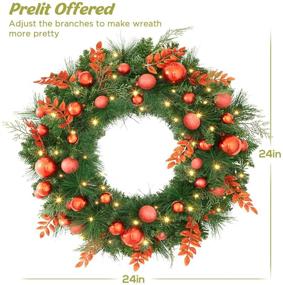 img 3 attached to 🎄 OasisCraft 24 Inch Prelit Red Christmas Wreath - Festive Front Door Decor with Battery Operated 50 LED Lights - Artificial Spruce Xmas Wreath