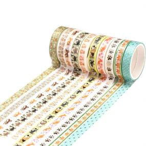 img 1 attached to YUBBAEX 10 Rolls Sparkling Washi Tape Set: 8mm Skinny Gold Foil Decorative Masking Tapes for Bullet Journal, Scrapbook, Planner, and DIY Crafts - Cartoon Doggy Design