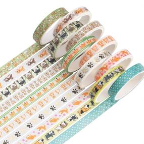 img 4 attached to YUBBAEX 10 Rolls Sparkling Washi Tape Set: 8mm Skinny Gold Foil Decorative Masking Tapes for Bullet Journal, Scrapbook, Planner, and DIY Crafts - Cartoon Doggy Design