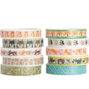 img 3 attached to YUBBAEX 10 Rolls Sparkling Washi Tape Set: 8mm Skinny Gold Foil Decorative Masking Tapes for Bullet Journal, Scrapbook, Planner, and DIY Crafts - Cartoon Doggy Design