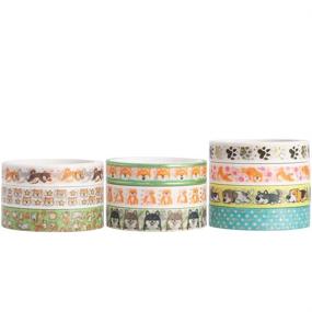 img 2 attached to YUBBAEX 10 Rolls Sparkling Washi Tape Set: 8mm Skinny Gold Foil Decorative Masking Tapes for Bullet Journal, Scrapbook, Planner, and DIY Crafts - Cartoon Doggy Design