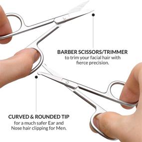 img 2 attached to 💈 Precision Stainless Steel Grooming Scissors - Ultimate Facial Hair Trimming Set for Men - Eyebrow, Beard & Mustache - Safe Nose & Ear Hair Clipper - Travel Case Included