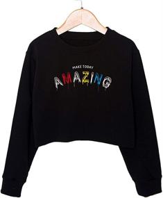 img 4 attached to 👚 G-Amber Girls Long Sleeve Funny Letters Fashion Crop Crop Tops for Kids - Sweatshirts Print Pullover