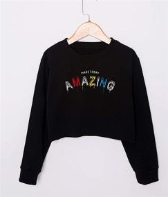 img 3 attached to 👚 G-Amber Girls Long Sleeve Funny Letters Fashion Crop Crop Tops for Kids - Sweatshirts Print Pullover