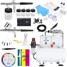 img 4 attached to 🔧 Efficient T TOGUSH Air Compressor Kit: Dual Airbrushes, Cleaning & Painting Tools Bundle