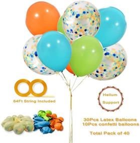 img 2 attached to 🎈 40 Pack of Dinosaur Balloons with Confetti for Baby Shower, Dino Jungle, or Jurassic Themed Birthday Party Decorations - Includes 12 Inch Orange, Light Blue, and Fruit Green Latex Balloons, Ribbon Included