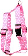 🐶 yellow dog design pink polka dot roman style h dog harness - enhanced seo logo