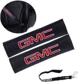 img 4 attached to 🚗 Premium Carbon Fiber Seat Belt Shoulder Pads with GMC Logo (2 Pack) + Detachable Lanyard