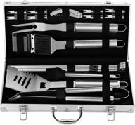 revolutionize your bbq experience with grilljoy's 20pcs heavy duty bbq grill tools set - premium stainless steel spatula, fork & tongs. the ultimate barbecue accessories kit in a sleek aluminum storage case - ideal grill gifts for men logo