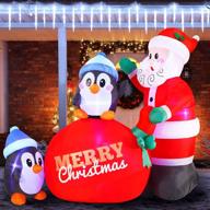 🎅 joiedomi 7 foot long santa inflatable with penguins and built-in leds - perfect xmas party decor for indoor, outdoor, yard, garden, lawn winter celebration. logo