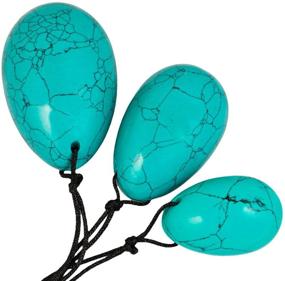 img 3 attached to 🥚 Green Howlite Turquoise Yoni Eggs Set of 3 for Pelvic Floor Muscle Strengthening - Pre-Drilled, Unwaxed String, Velvet Pouch Included