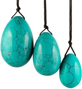 img 4 attached to 🥚 Green Howlite Turquoise Yoni Eggs Set of 3 for Pelvic Floor Muscle Strengthening - Pre-Drilled, Unwaxed String, Velvet Pouch Included