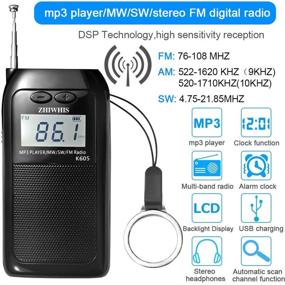 img 3 attached to 📻 Portable Radio with LCD Digital Display, FM/AM/SW Transistor Radio Stereo, MP3/WAV Player, TF Card Support, Rechargeable with Shutdown Memory – ZHIWHIS Pocket Walkmen Radio