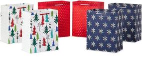 img 4 attached to 🎁 Hallmark Bundle of 6 Medium Holiday Gift Bags (9", Red Polka Dot, Colorful Christmas Trees, Navy Snowflake) for Christmas, Birthdays, and Kids