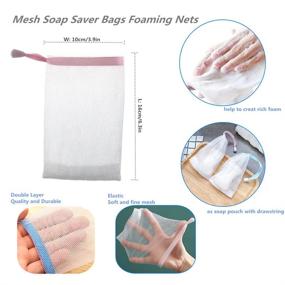 img 2 attached to Fulinjoy Exfoliating Mesh Soap Saver Pouch Bag - 10 💦 PCS Set for Face Cleansing and Foaming, White with Drawstring (Random Color)