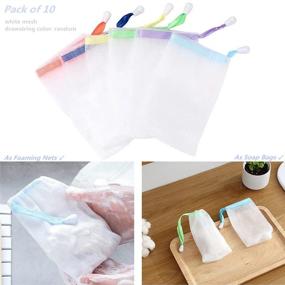 img 3 attached to Fulinjoy Exfoliating Mesh Soap Saver Pouch Bag - 10 💦 PCS Set for Face Cleansing and Foaming, White with Drawstring (Random Color)