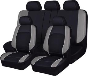 img 4 attached to 🐎 HORSE KINGDOM Full Set Universal Faux Leather Car Seat Covers - 11PCS, Breathable, Airbag Compatible - Ideal for Cars, Trucks, SUVs, Sedans - Black with Grey