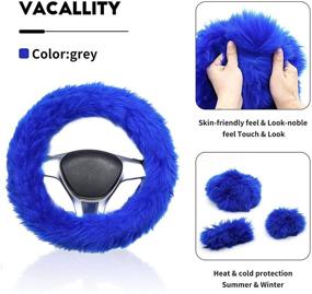 img 1 attached to Накидка на руль Vacallity Fluffy, 1 комплект из 3 штук, пушистая, универсальная, подходит для колес диаметром 15 дюймов, в комплекте нарукавник и накладка на рычаг переключения передач. Мягкая и прочная, подходит для женщин и девочек. Теплые зимние аксессуары для автомобиля (Голубой)".