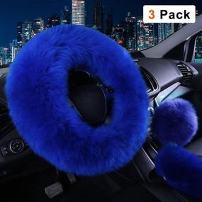 img 4 attached to Накидка на руль Vacallity Fluffy, 1 комплект из 3 штук, пушистая, универсальная, подходит для колес диаметром 15 дюймов, в комплекте нарукавник и накладка на рычаг переключения передач. Мягкая и прочная, подходит для женщин и девочек. Теплые зимние аксессуары для автомобиля (Голубой)".