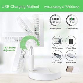 img 2 attached to 🌬️ Convenient and Versatile Portable Desk Fan: Foldable Stand, Adjustable Height, 4 Speeds, Time Settings, Rechargeable Battery, Telescopic Oscillation – USB Charging (WHITE)