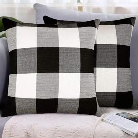 img 4 attached to 🖤 LHKIS Set of 2 Black and White Buffalo Checked Plaid Throw Pillow Covers 16x16 - Decorative Cushion Cases for Couch, Sofa, Bedroom, Car