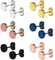 🎯 set of 6 pairs of 20g stainless steel flat top barbell stud earrings, same sizes 3-8mm, ideal for men and women logo