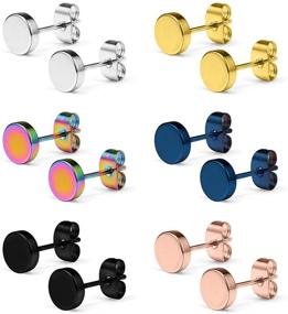 img 3 attached to 🎯 Set of 6 Pairs of 20G Stainless Steel Flat Top Barbell Stud Earrings, Same Sizes 3-8mm, Ideal for Men and Women