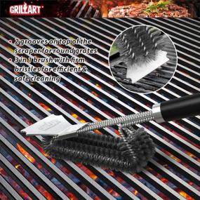 img 1 attached to 🔥 GRILLART BBQ Grill Brush and Scraper - Extra Long 18-Inch Handle - Safe Wire Bristles Barbecue Cleaning Brush for Gas/Charcoal Grates - Triple Scrubber Grilling Cleaner