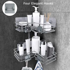 img 3 attached to 🚿 Premium Nieifi Adhesive Corner Shower Caddy Shelf Basket Rack with Hooks - Rust Proof Stainless Steel Bathroom Shelf Shampoo Holder - No Drilling - 2 Pack