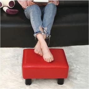 img 1 attached to 🔴 Modern PU Leather Footrest Ottoman Stool - TOUCH-RICH Small Seat Chair Footstool in Vibrant Red