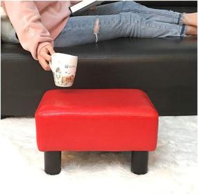 img 2 attached to 🔴 Modern PU Leather Footrest Ottoman Stool - TOUCH-RICH Small Seat Chair Footstool in Vibrant Red