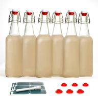 🍾 set of 6, 16oz otis classic swing top glass bottles with marker &amp; labels - clear bottles with caps for juice, water, kombucha, wine, beer brewing, kefir milk or eggnog logo