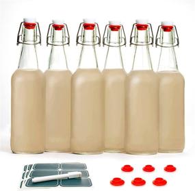 img 4 attached to 🍾 Set of 6, 16oz Otis Classic Swing Top Glass Bottles with Marker &amp; Labels - Clear Bottles with Caps for Juice, Water, Kombucha, Wine, Beer Brewing, Kefir Milk or Eggnog