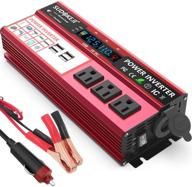 sudokeji 1000w/2000w power inverter for car with lcd display, dc 12v to ac 110v 120v, portable adapter with 3 ac outlets and 4x 2.4a usb ports, ideal for truck/rv with 12v car cigarette lighter logo