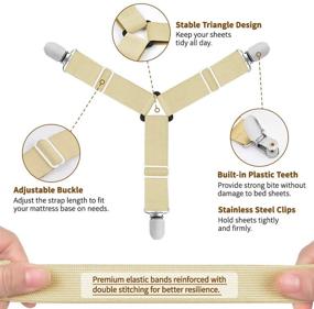 img 2 attached to 8 шт. ремешков для фиксации постельного белья - регулируемые треугольные эластичные подтяжки с крючками для матраса в цвете хаки.