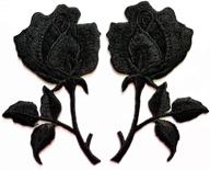 deep black rose floral pair diy embroidered iron-on patches for clothing and accessories logo