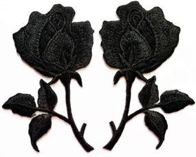 img 1 attached to Deep Black Rose Floral Pair DIY Embroidered Iron-on Patches for Clothing and Accessories